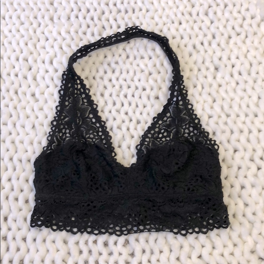 Aerie Black Lace Halter Bralette, size M